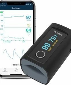 Best Getest UltraMed Oxysmart Vinger Saturatiemeter - Smart Zuurstofmeter - Pulse Oximeter Met Hartslagmeter - Medisch Apparaat - Bluetooth (Zwart)