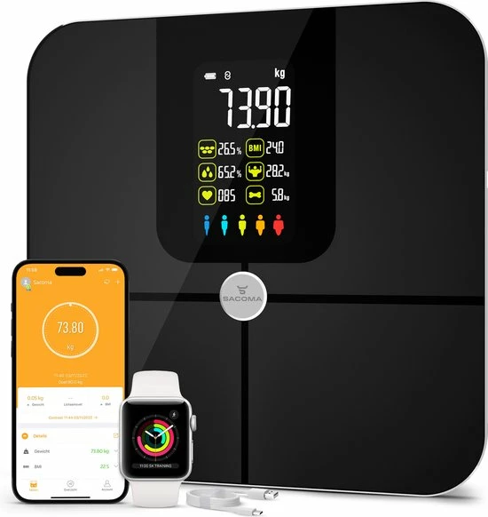 Sacoma Slimme Weegschaal – Smart Digitale Personenweegschaal - Met 17x Lichaamsanalyse – Vetpercentagemeter - Black Friday 2022 3 Sacoma Slimme Weegschaal – Smart Digitale Personenweegschaal - Met 17x Lichaamsanalyse – Vetpercentagemeter - Black Friday 2022