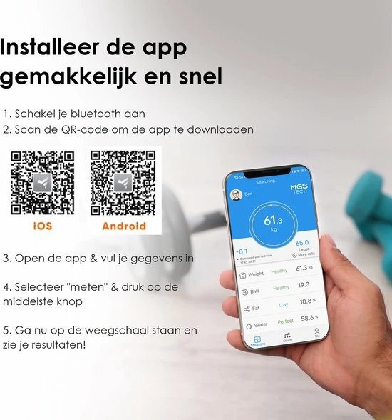MGS Tech Slimme Personenweegschaal Met Volledig Lichaamsanalyse En Vetpercentage - Digitale Bluetooth Weegschaal Met App - Beste Koop 7 MGS Tech Slimme Personenweegschaal Met Volledig Lichaamsanalyse En Vetpercentage - Digitale Bluetooth Weegschaal Met App - Beste Koop - Afbeelding 5