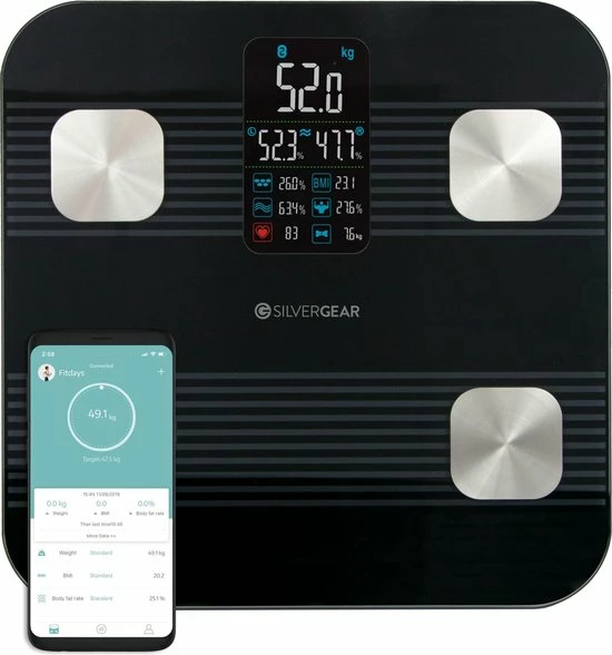 Silvergear Premium Slimme Weegschaal Met Hartslagmeter ? 17x Lichaamsanalyse Metingen - Gratis App - Zwart 3 Silvergear Premium Slimme Weegschaal Met Hartslagmeter ? 17x Lichaamsanalyse Metingen - Gratis App - Zwart