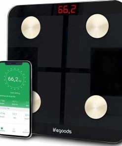LifeGoods Personenweegschaal - Lichaamsanalyse & Vetpercentage - Digitaal - Zwart