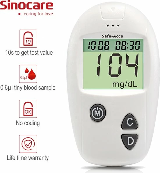 Sinocare Bloedglucose Meter ? Met 100 Test Strips En 100 Lancetten ? Diabetes ? Bloedsuiker Meter ? Bloedglucose Meter - Afbeelding 5