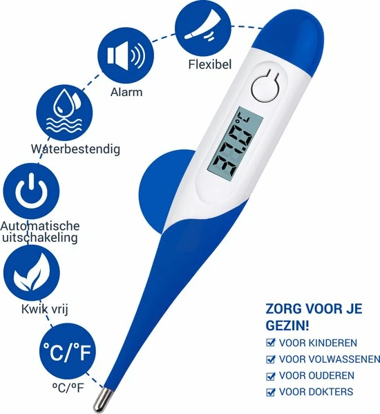 Premium Commerce Thermometer Lichaam - Koortsthermometer Voor Volwassenen - Blauw - Incl. Opbergcase En Handleiding! - Afbeelding 3