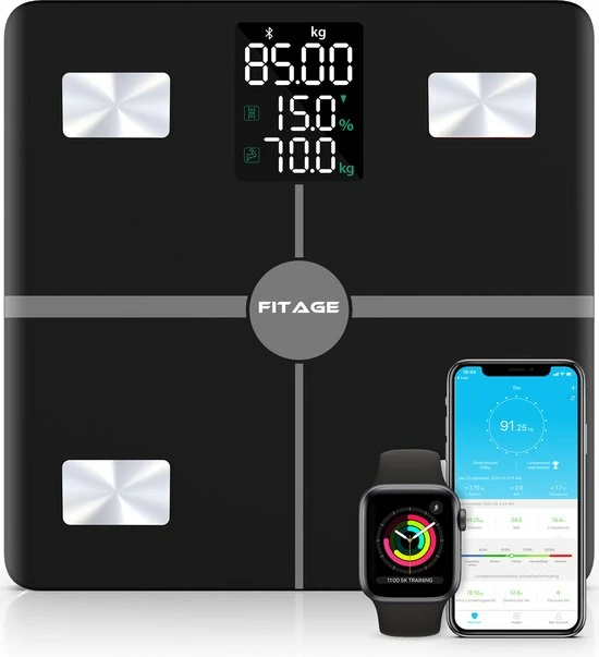 FITAGE® LCD Personenweegschaal - Weegschaal Met 17x Lichaamsanalyse - Vetpercentagemeter - FITAGE App 3 FITAGE® LCD Personenweegschaal - Weegschaal Met 17x Lichaamsanalyse - Vetpercentagemeter - FITAGE App