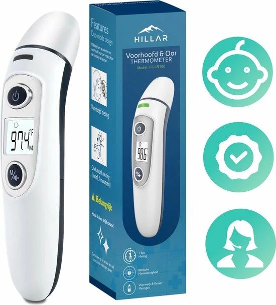 Hillar 4 In 1 Infrarood Thermometer Baby - Oorthermometer - Digitale Thermometer Voorhoofd - Koortsthermometer Oor