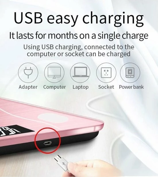 Merkloos Digitale Smart Weegschaal - Personenweegschaal - Met Lichaamsanalyse - USB Oplaadbaar - Met App - Wit - Afbeelding 2