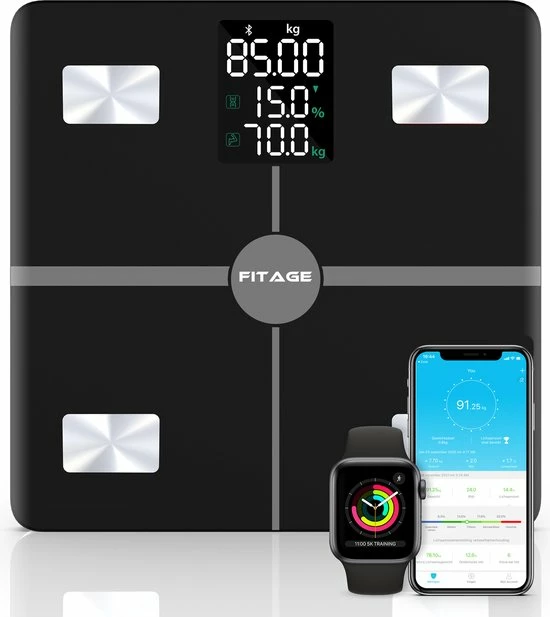 FITAGE® LCD Personenweegschaal - Weegschaal Met 17x Lichaamsanalyse - Vetpercentagemeter - FITAGE App 9 FITAGE® LCD Personenweegschaal - Weegschaal Met 17x Lichaamsanalyse - Vetpercentagemeter - FITAGE App - Afbeelding 7