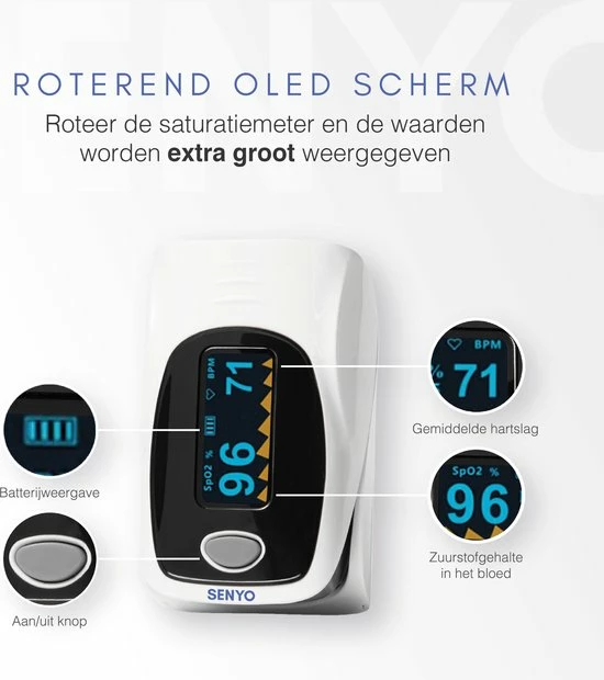SENYO Saturatiemeter Met Hartslagmeter - Zuurstofmeter Vinger - Pulse Oximeter 6 SENYO Saturatiemeter Met Hartslagmeter - Zuurstofmeter Vinger - Pulse Oximeter - Afbeelding 4