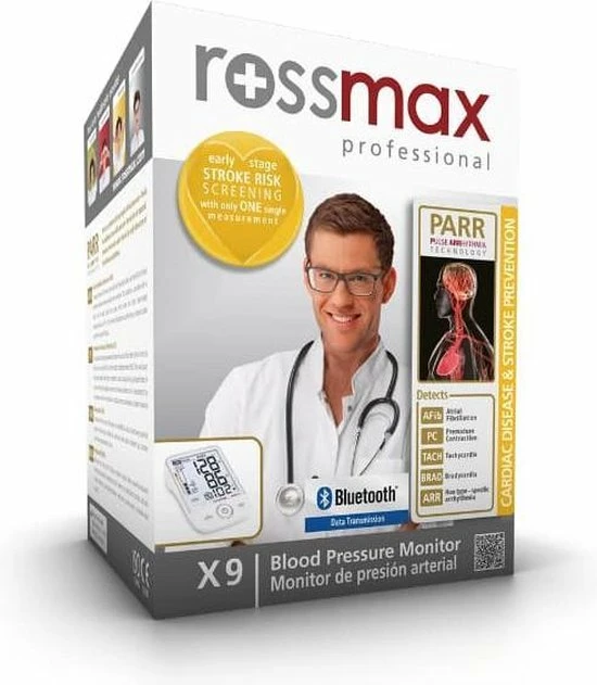 Rossmax X9 BT - Professionele Bloeddrukmeter Bovenarm - Klinisch Gevalideerd - Hartslagmeter - 2 Meetmethodes - Stethoscoop - Bluetooth - Smartphone App - Onregelmatige Hartslag, AFib, PC, TACH, BRAD Detectie - Geheugen - 3 Manchetten S,M,L 16-46 Cm 4 Rossmax X9 BT - Professionele Bloeddrukmeter Bovenarm - Klinisch Gevalideerd - Hartslagmeter - 2 Meetmethodes - Stethoscoop - Bluetooth - Smartphone App - Onregelmatige Hartslag, AFib, PC, TACH, BRAD Detectie - Geheugen - 3 Manchetten S,M,L 16-46 Cm - Afbeelding 2