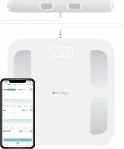 Silvergear Slimme Pro Weegschaal Met Handvat - 14 Meetfuncties En Analyse App - 8 Sensoren - Professionele Sportschool Smart Scale - Bio Impedantie Meting - Onderlichaam ?n Bovenlichaam Metingen - Wit