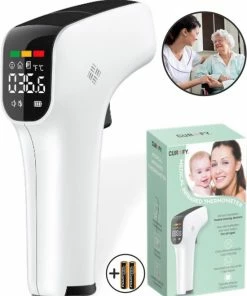 Curify® Thermometer - Lichaam En Voorhoofd Contactloos Meten In 1 Seconde - Koortsthermometer Voor Volwassenen, Kinderen En Baby - Temperatuurmeter Voorhoofd En Lichaam