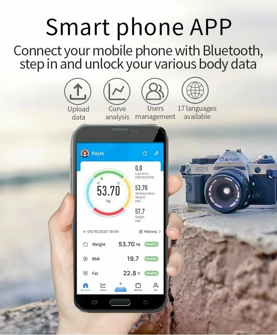 Merkloos Digitale Smart Weegschaal - Personenweegschaal - Met Lichaamsanalyse - USB Oplaadbaar - Met App - Wit - Afbeelding 3