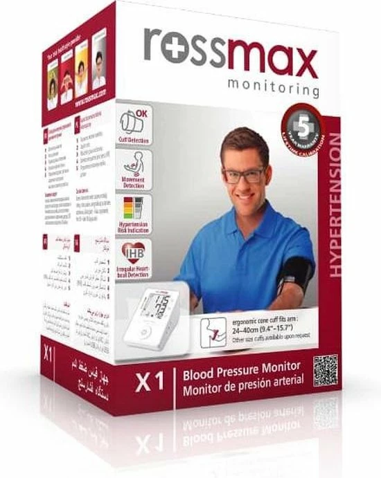 Rossmax X1 - Bloeddrukmeter Bovenarm Hartstichting - Klinisch Gevalideerd - Hartslagmeter - Onregelmatige Hartslag - Bewegingsdetectie - Incl. Opbergzak En Batterijen - Manchet 22 - 40 Cm 6 Rossmax X1 - Bloeddrukmeter Bovenarm Hartstichting - Klinisch Gevalideerd - Hartslagmeter - Onregelmatige Hartslag - Bewegingsdetectie - Incl. Opbergzak En Batterijen - Manchet 22 - 40 Cm - Afbeelding 4