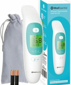 MostEssential Premium Koortsthermometer - Infrarood Thermometer - Thermometer Voorhoofd - Oorthermometer - Contactloos - Koortsthermometer Voor Volwassenen, Kinderen En Baby's - 20M