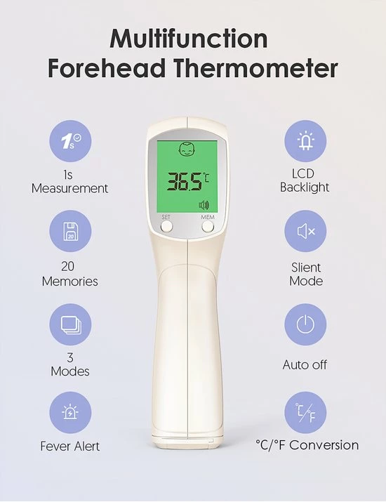 HYLOGY Thermometer Voor Volwassenen Digitaal - Infrarood Koortsthermometer Contactloze - Thermometer Lichaam Kinderen - Voorhoofd Thermometer Baby Met Lcd Display - Afbeelding 3
