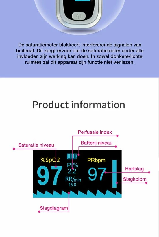 IMDK - Saturatiemeter - Zuurstofmeter - Pulse Oximeter - Incl. Batterijen 4 IMDK - Saturatiemeter - Zuurstofmeter - Pulse Oximeter - Incl. Batterijen - Afbeelding 2